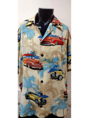 Vintage Cars Button Down Shirt Goodguys XL Short Sleeve Rayon Coconut Button